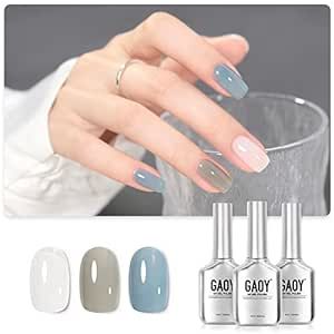 GAOY Gel Nail Polish Kit, 3 Colors Jelly Milky White Blue Gray, Sheer Soak Off UV Gel Polish Set - Cloudy Coast