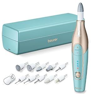 Beurer MP84,14-Piece Professional Manicure & Pedicure Nail Drill Kit, Cordless Electric Nail File with Attachments, LED Light, Adjustable Speed, Nail Dremel for Manicure and Pedicure, Storage Case