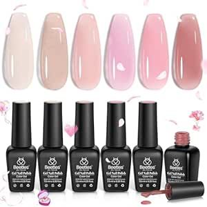 Beetles Jelly Gel Nail Polish Set 6 Colors Neutral Sheer Shimmer Glitter Nails Nude Pink Gel Polish Kit Translucent Soak off Uv Nail Gel Diy Manicure 2024 New Nail Trend and Valentines Gift
